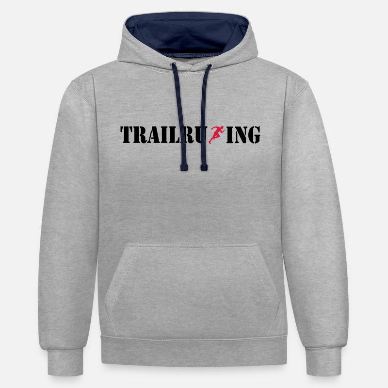 TRAIL RUNNING - Sweat à capuche contrasté - gris chiné/bleu marine