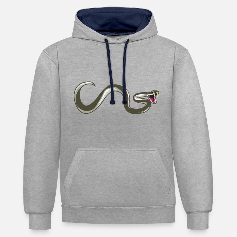 Serpent toxique mamba noir - Sweat à capuche contrasté - gris chiné/bleu marine