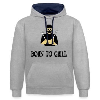 BBQ Grillen - Kontrast-Hoodie - Grau meliert/Navy - Vorne - Liana (172cm) & Jaron (178cm)