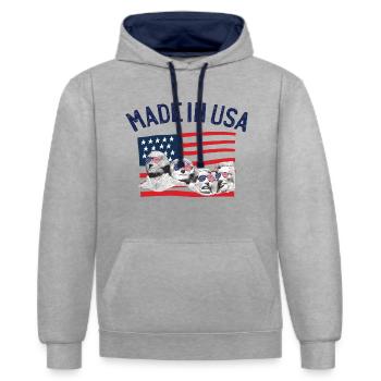Made in USA États-Unis États-Unis drapeau américain - Sweat à capuche contrasté - gris chiné/bleu marine - Devant - Liana (172cm) & Jaron (178cm)