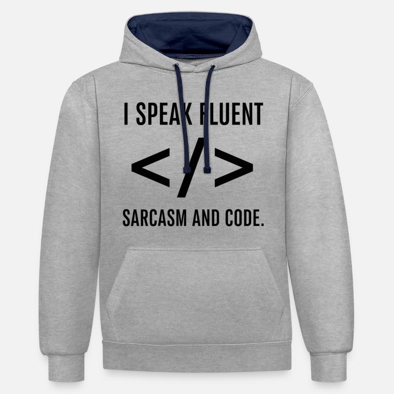 Je parle couramment le code - Sweat à capuche contrasté - gris chiné/bleu marine