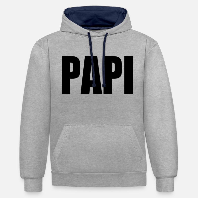Papi - Sweat à capuche contrasté - gris chiné/bleu marine