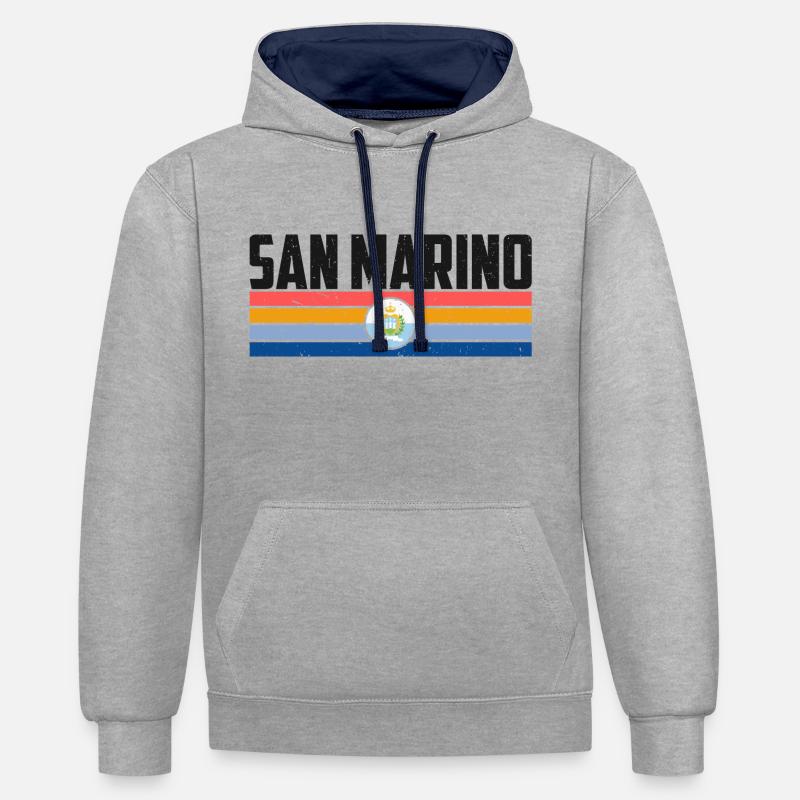Graphique du drapeau de Saint-Marin - Sweat à capuche contrasté - gris chiné/bleu marine