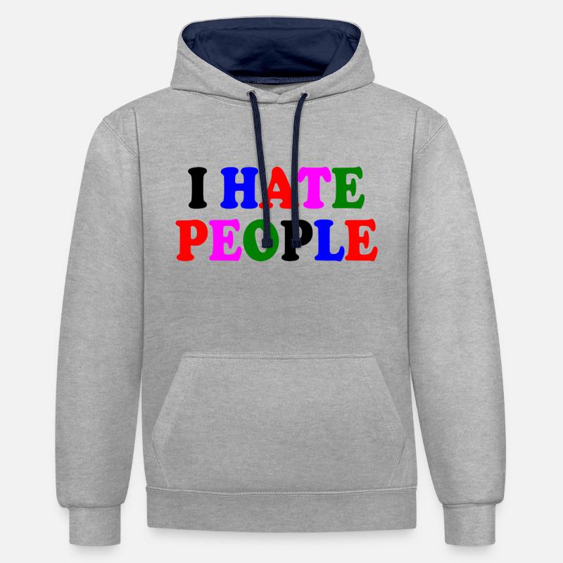 I hate people - Sweat à capuche contrasté - gris chiné/bleu marine
