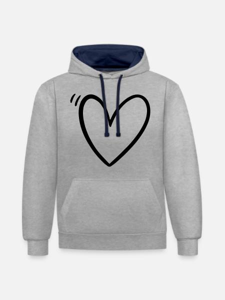 Herz Liebe Beziehung - Kontrast-Hoodie - Grau meliert/Navy
