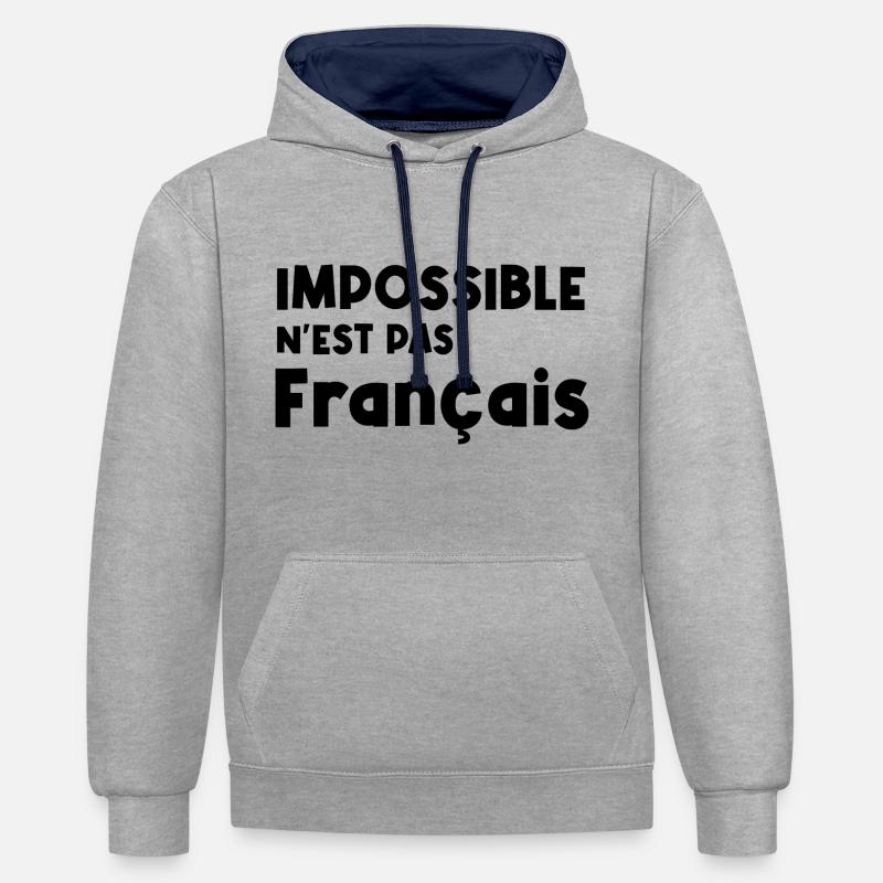 impossible n'est pas français - Sweat à capuche contrasté - gris chiné/bleu marine