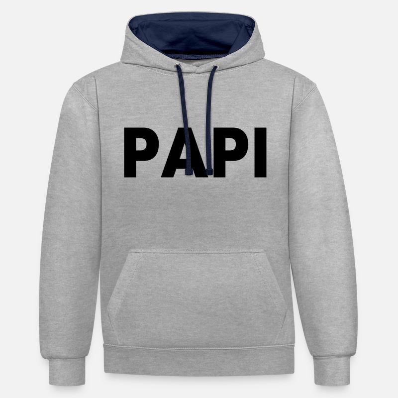 Papi - Sweat à capuche contrasté - gris chiné/bleu marine