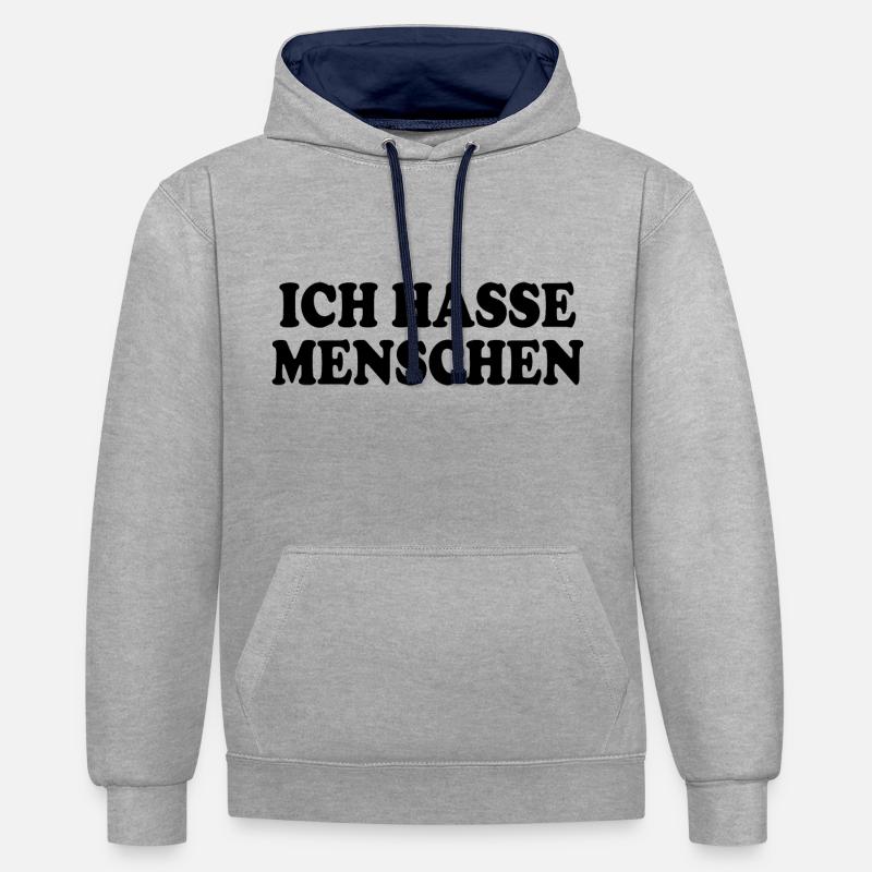 Je déteste les gens - Sweat à capuche contrasté - gris chiné/bleu marine