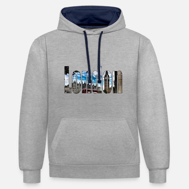 Londres - Sweat à capuche contrasté - gris chiné/bleu marine