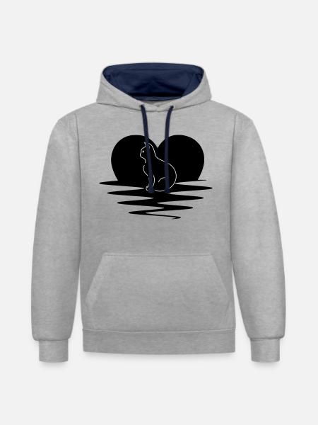 cat - Contrast hoodie - heather grey/navy