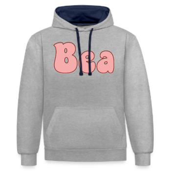 Nom Fille Béa Rétro - Prénom Béa Pour Couple - Sweat à capuche contrasté - gris chiné/bleu marine - Devant - Liana (172cm) & Jaron (178cm)