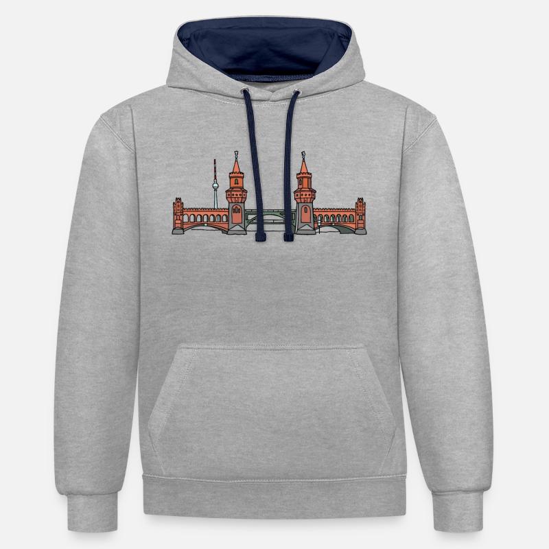 Oberbaumbrücke à BERLIN c - Sweat à capuche contrasté - gris chiné/bleu marine