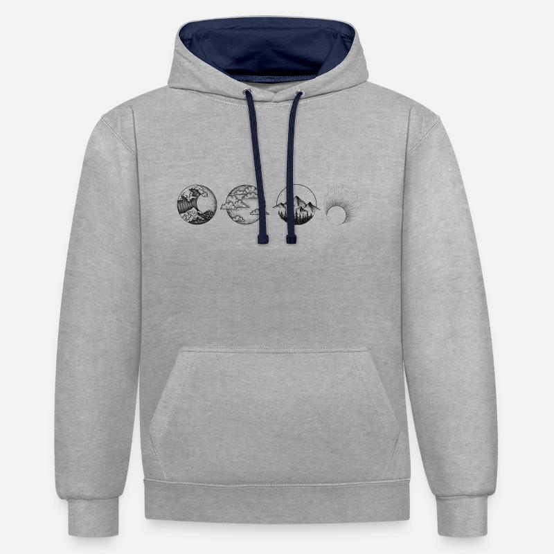 Éléments Dessin dessin print elements - Sweat à capuche contrasté - gris chiné/bleu marine