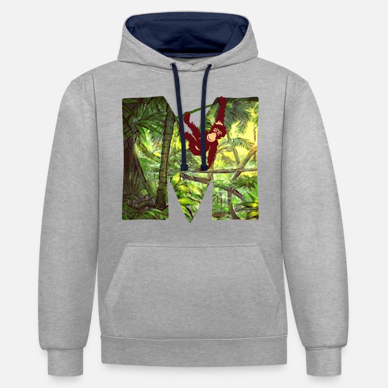 jungle avec affe m - Sweat à capuche contrasté - gris chiné/bleu marine