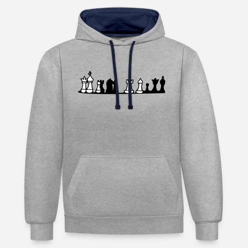 échecs - Sweat à capuche contrasté - gris chiné/bleu marine