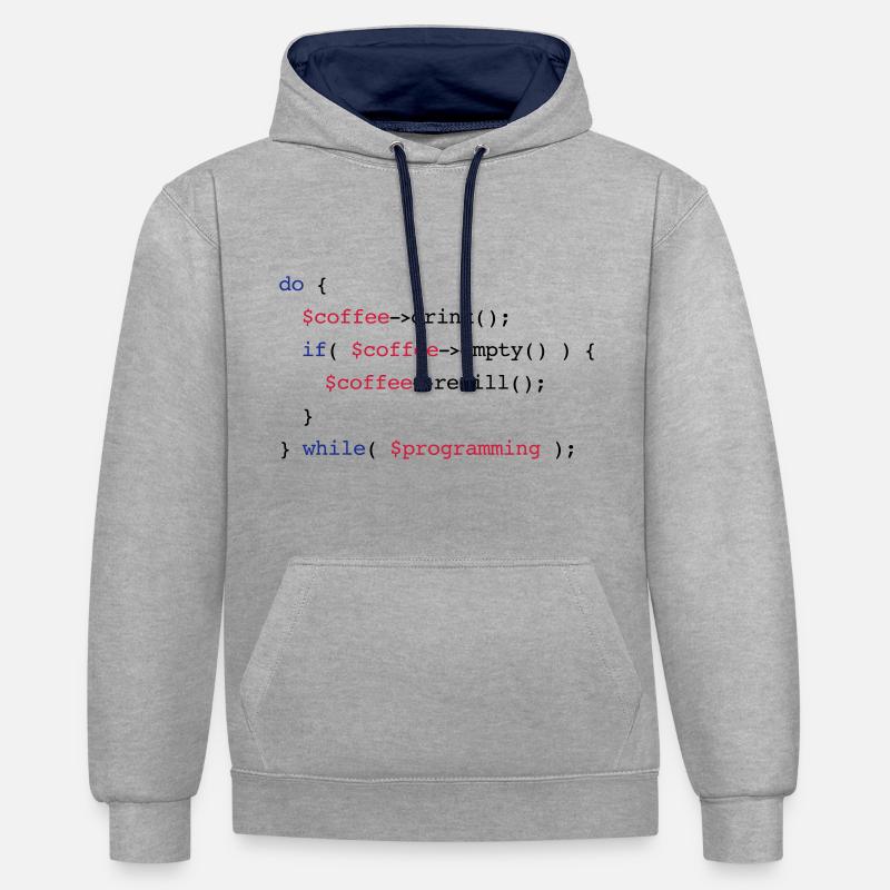 Code Coffee Refill Programmierung PHP - Kontrast-Hoodie - Grau meliert/Navy