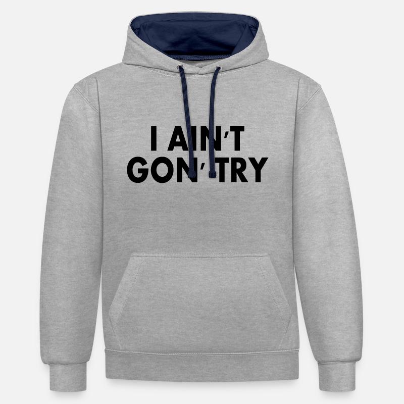 i aint gon try - Sweat à capuche contrasté - gris chiné/bleu marine