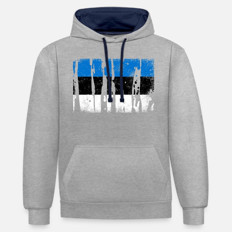 Millésime Estonie - Sweat à capuche contrasté - gris chiné/bleu marine