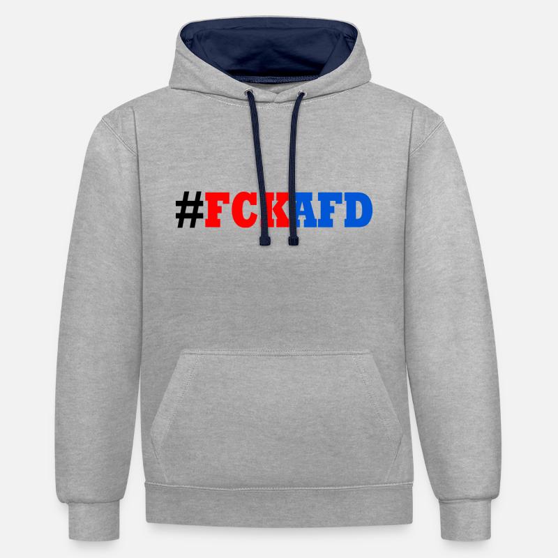 Fck afd - Kontrast-Hoodie - Grau meliert/Navy