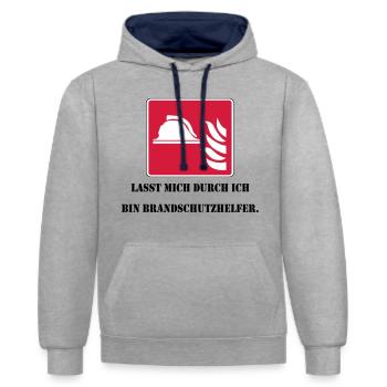 Lasst mich durch ich bin Brandschutzhelfer - Kontrast-Hoodie - Grau meliert/Navy - Vorne - Liana (172cm) & Jaron (178cm)