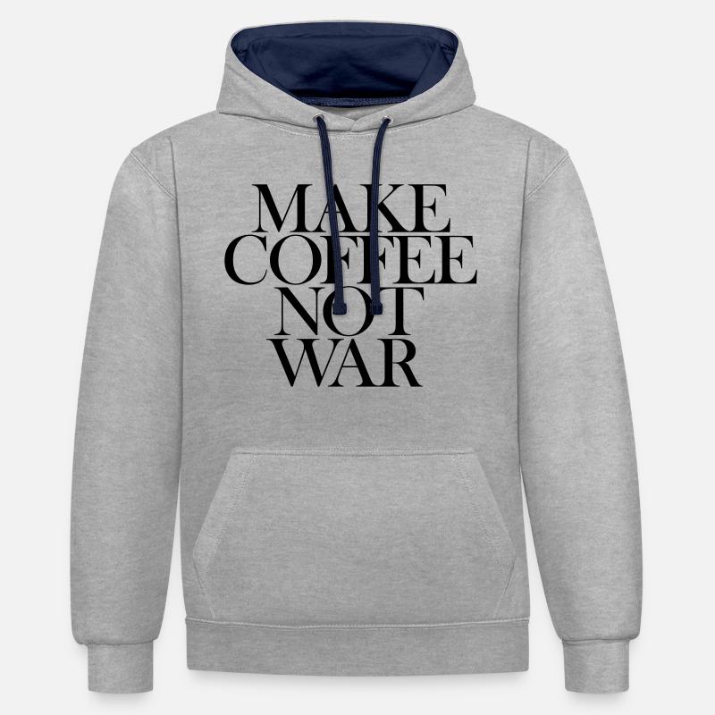 Make coffee not War - Sweat à capuche contrasté - gris chiné/bleu marine