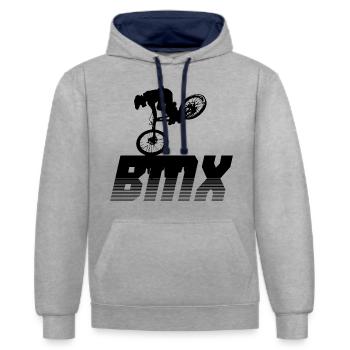 BMX extreme Geschenk Junge und Papa - Kontrast-Hoodie - Grau meliert/Navy - Vorne - Liana (172cm) & Jaron (178cm)