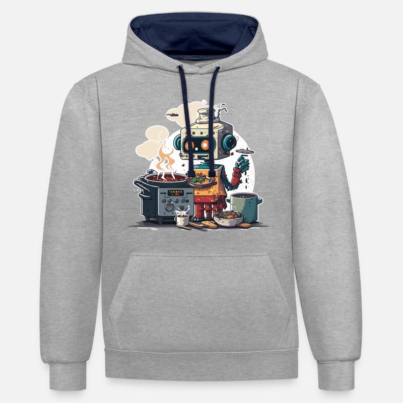 Robo Chef - Sweat à capuche contrasté - gris chiné/bleu marine