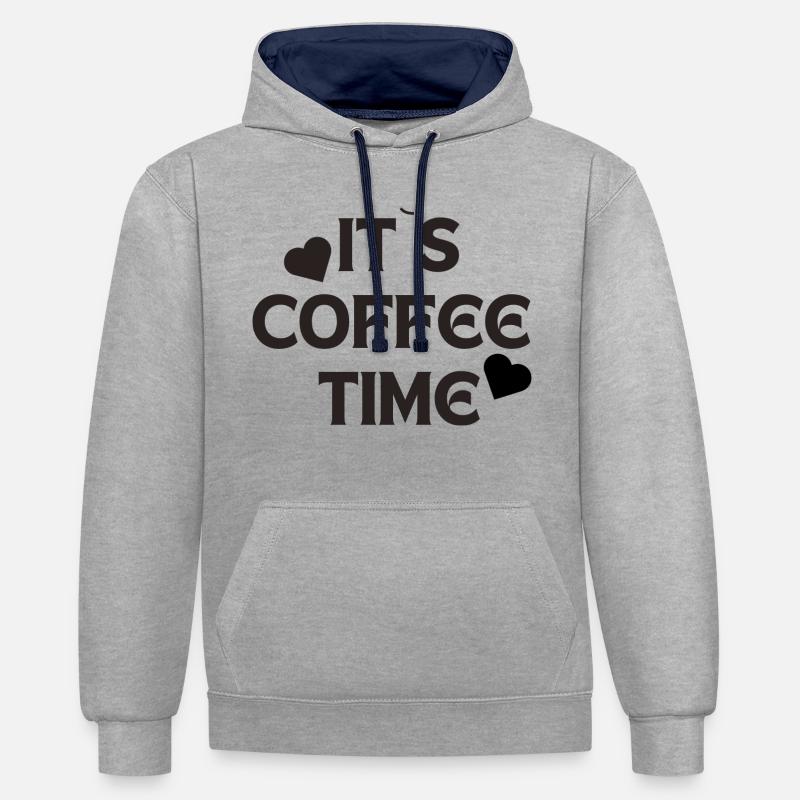 I`ts coffee time Kaffee Geschenkidee - Kontrast-Hoodie - Grau meliert/Navy