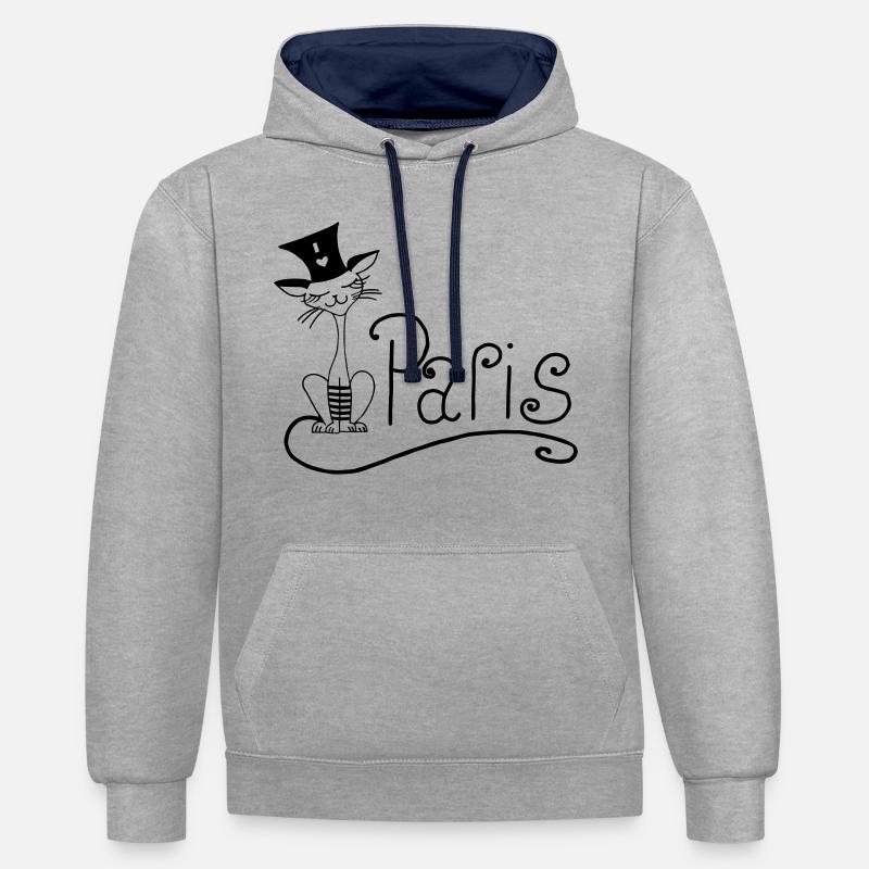 Katze Paris - Kontrast-Hoodie - Grau meliert/Navy