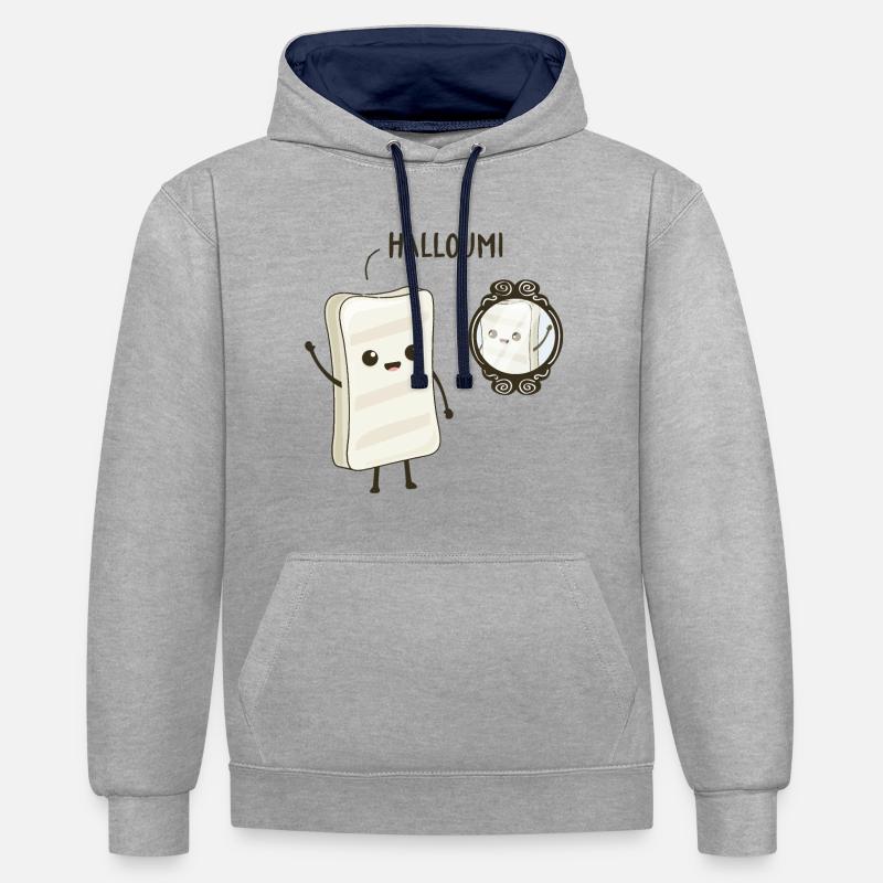 Halloumi - Sweat à capuche contrasté - gris chiné/bleu marine