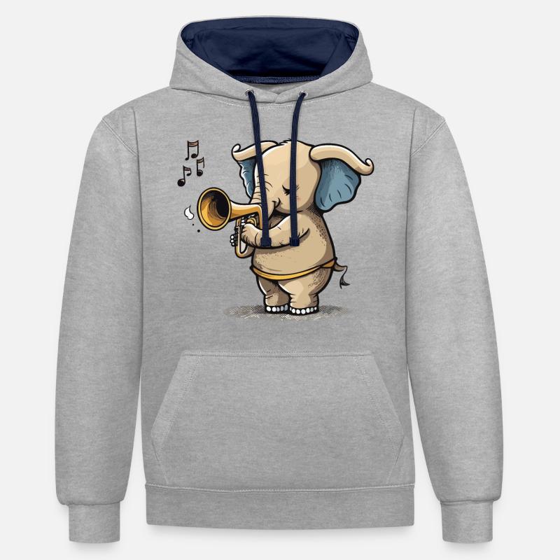 Éléphant trompette - Sweat à capuche contrasté - gris chiné/bleu marine