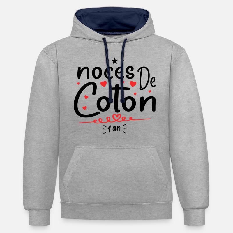 noces de coton - Sweat à capuche contrasté - gris chiné/bleu marine