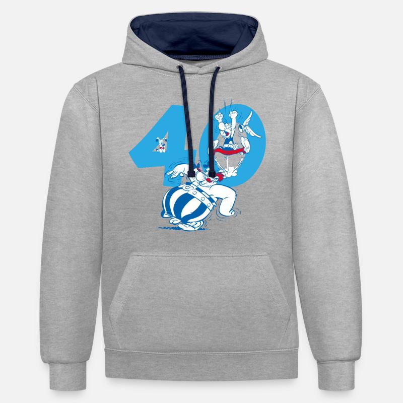 Diseño del 40 cumpleaños de Astérix y Obélix - Sudadera con capucha contraste - gris jaspeado/azul marino