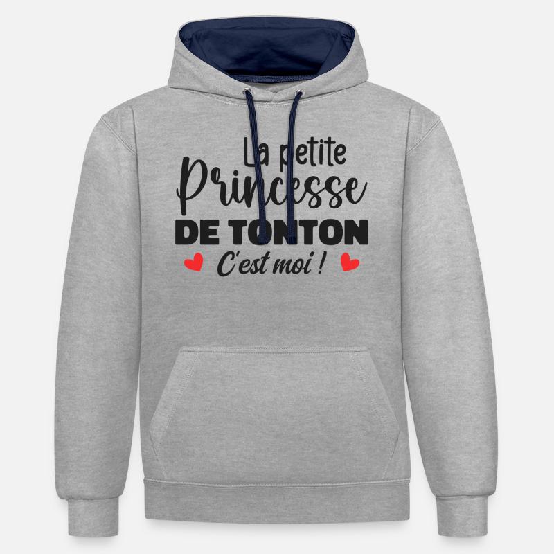 La petite princesse de tonton - Sweat à capuche contrasté - gris chiné/bleu marine