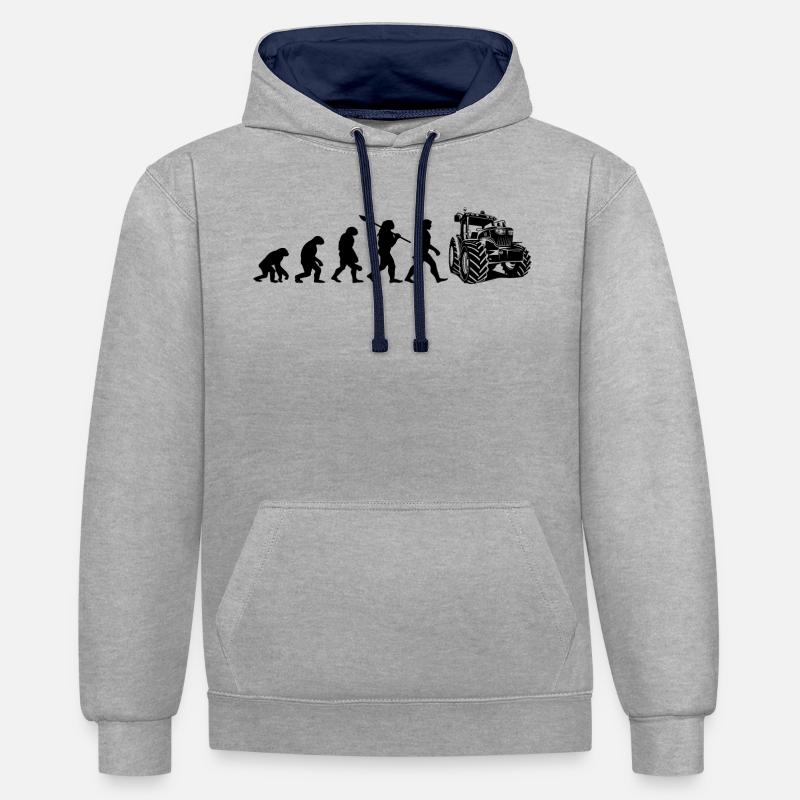 Evolution des Traktors - Kontrast-Hoodie - Grau meliert/Navy