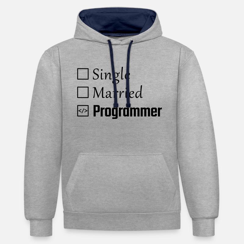 Single, verheiratet, Programmierer - Kontrast-Hoodie - Grau meliert/Navy