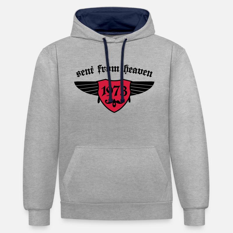 Anniversaire - envoyé du ciel 1973 - Sweat à capuche contrasté - gris chiné/bleu marine