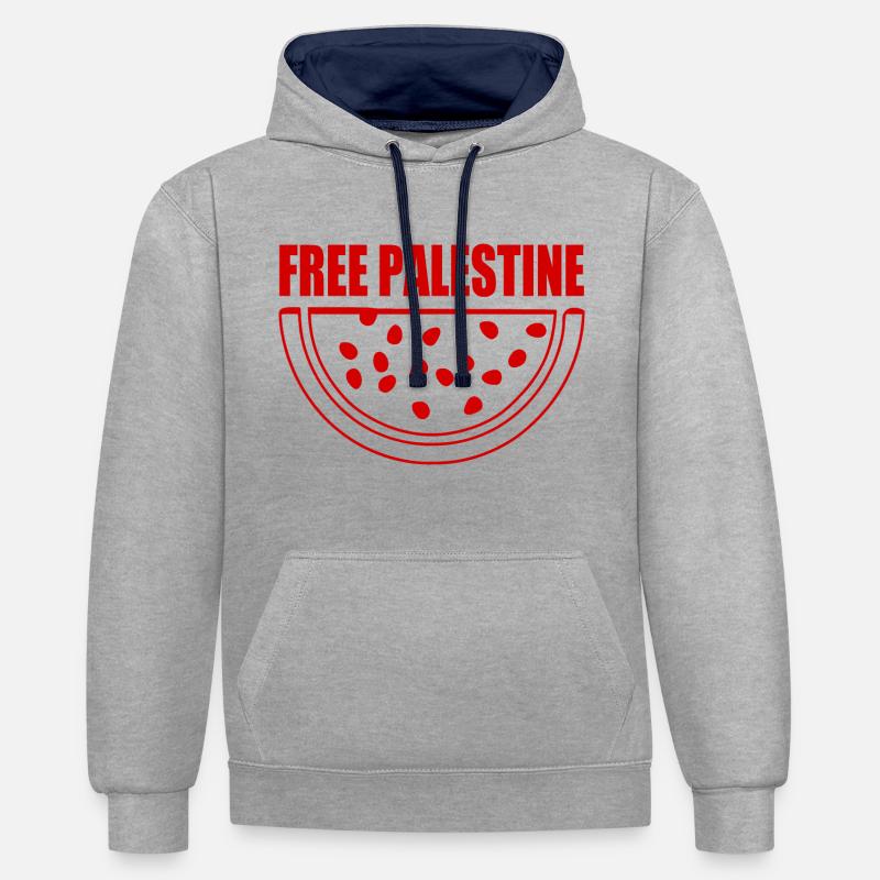 Free palestine melon pastèque - Sweat à capuche contrasté - gris chiné/bleu marine