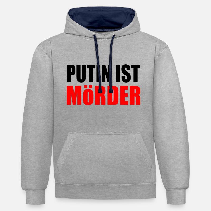Poutine est meurtrier - Sweat à capuche contrasté - gris chiné/bleu marine