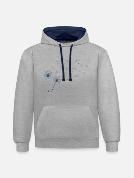 Dandelion in blue - Sweat à capuche contrasté - gris chiné/bleu marine