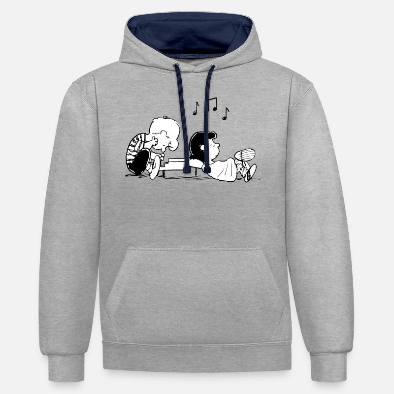 Peanuts Schroeder Et Lucy - Sweat à capuche contrasté - gris chiné/bleu marine