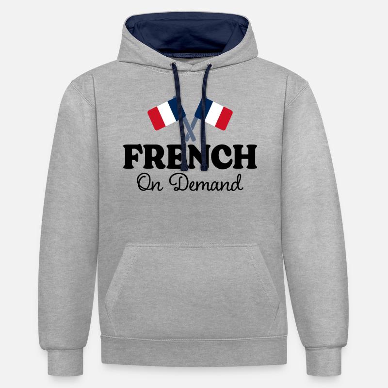 Français Sur Demande Interprète Français - Sweat à capuche contrasté - gris chiné/bleu marine