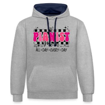 Pianist Musiker Mama Pianist - Kontrast-Hoodie - Grau meliert/Navy - Vorne - Liana (172cm) & Jaron (178cm)