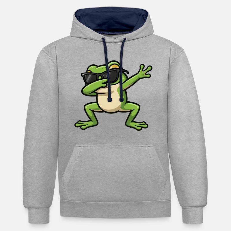 Grenouille à tamponner - Sweat à capuche contrasté - gris chiné/bleu marine