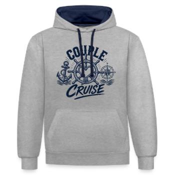 Couple Cruise – Kreuzfahrt für Paare & Liebe auf S - Kontrast-Hoodie - Grau meliert/Navy - Vorne - Liana (172cm) & Jaron (178cm)