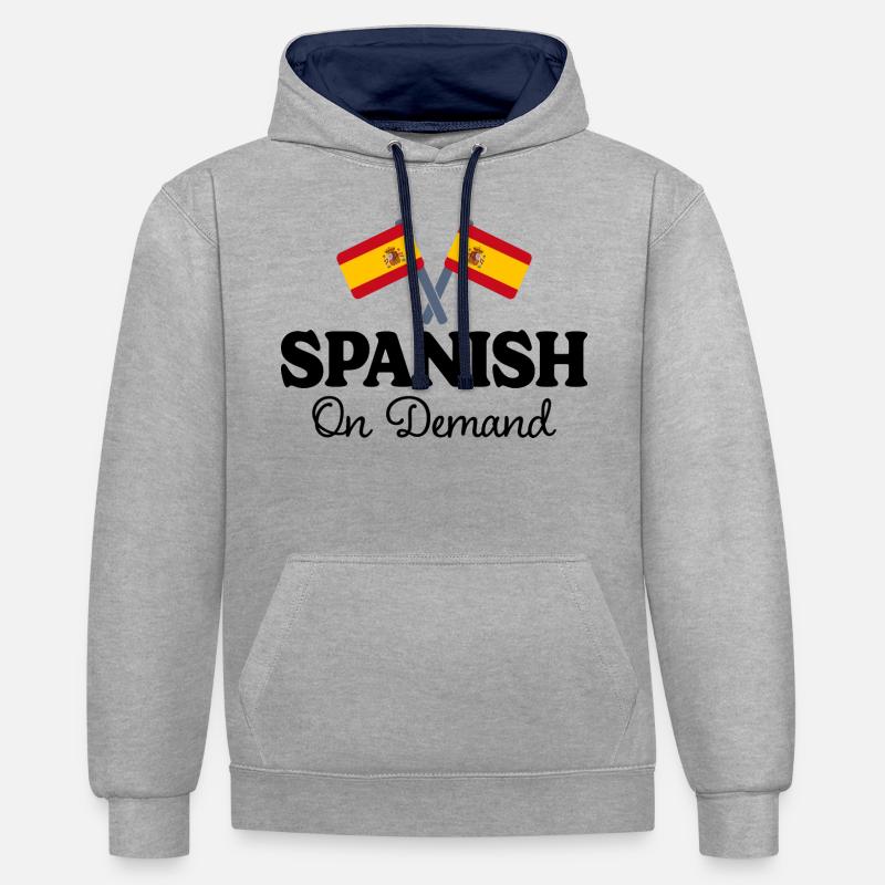 Espagnol Sur Demande Interprète Espagnol - Sweat à capuche contrasté - gris chiné/bleu marine
