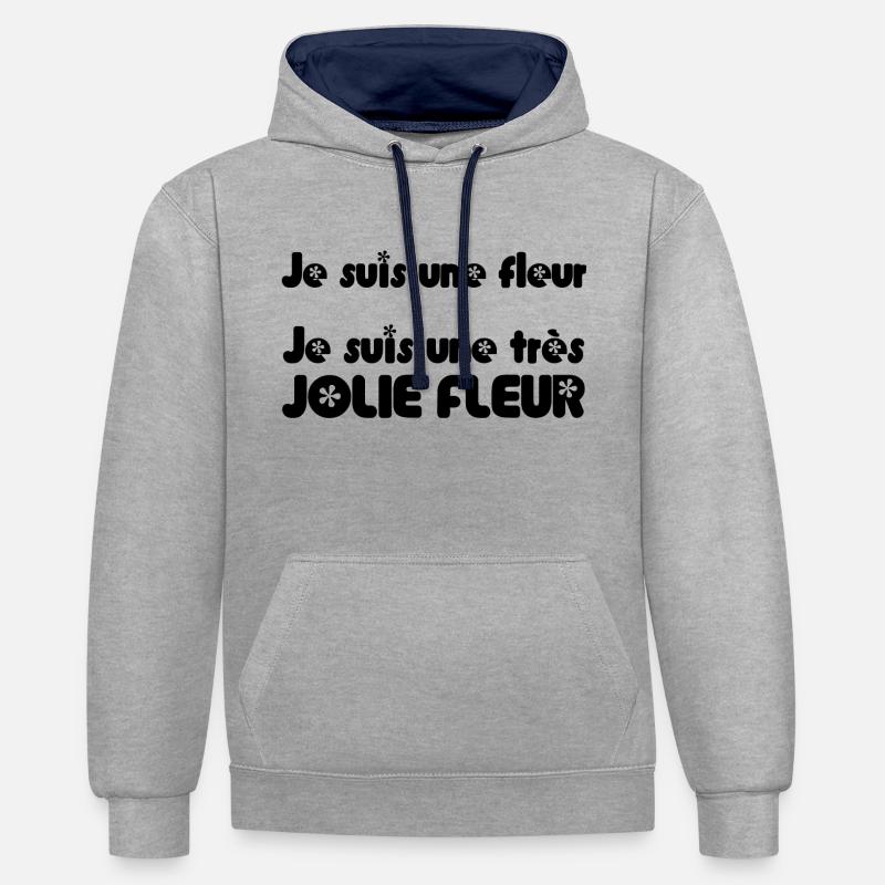 JE SUIS UNE FLEUR - Sweat à capuche contrasté - gris chiné/bleu marine