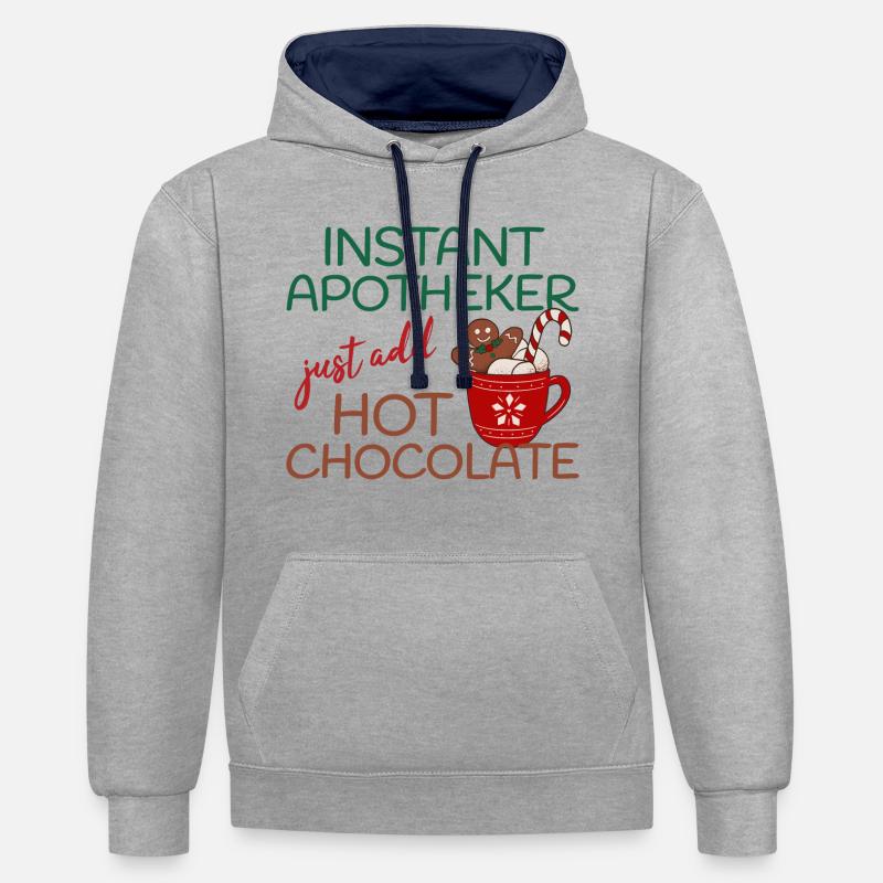 Pharmacien Instantané Chocolat Chaud Noël - Sweat à capuche contrasté - gris chiné/bleu marine
