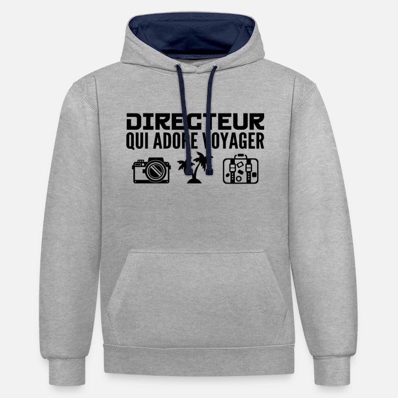 Voyageurs & Directeurs : Passion & Découverte - Sweat à capuche contrasté - gris chiné/bleu marine
