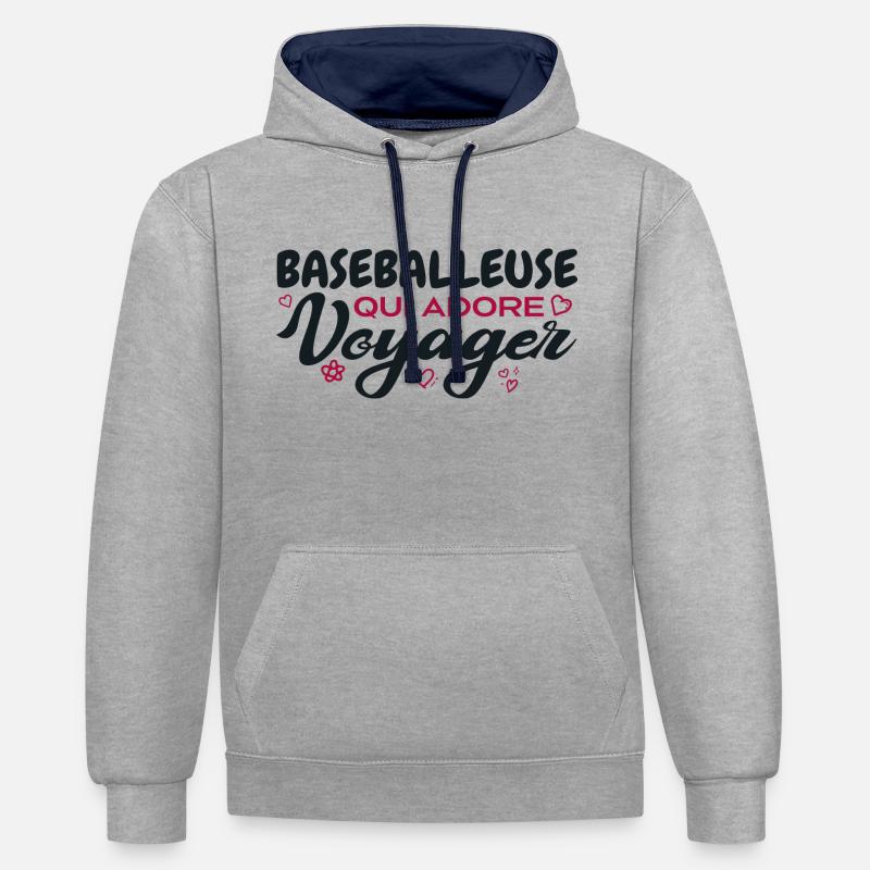 Baseballeuse globe-trotteuse passionnée de voyages - Sweat à capuche contrasté - gris chiné/bleu marine